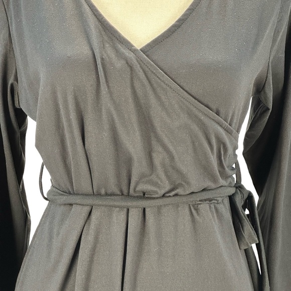 24Seven Comfort Long Sleeve V-Neck Tie Waist Midi Dress - Black - size XL - Picture 2 of 8